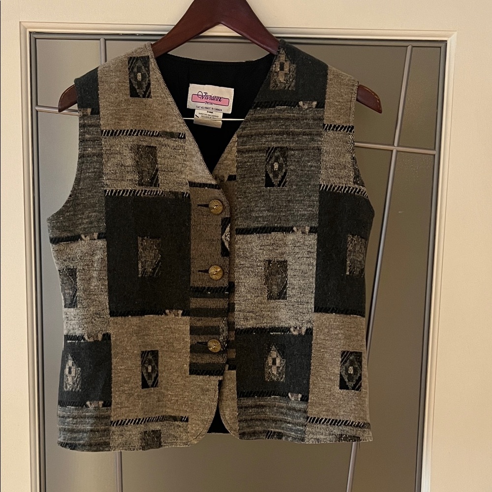 Vivianne Petites Grey Charcoal Taupe Vintage Vest 6 Petite Tapestry Abstract